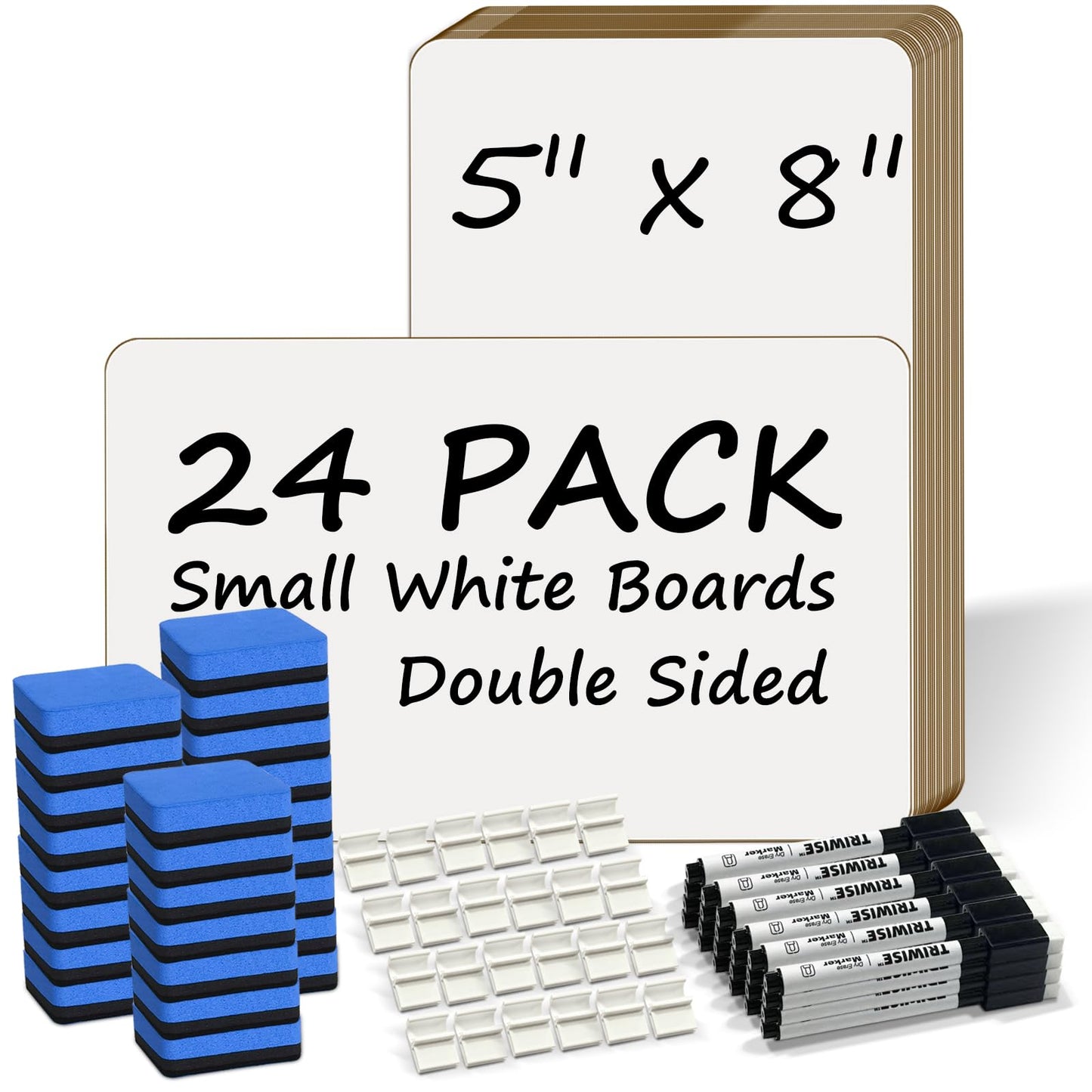 Portable Small White Board 5"x8" for Students, Personal Whiteboard Mini Lightweight Double Sided, Dry Erase Board for Kids Classroom, Individual Lapboards for Teaching with Eraser and Marker (24 Pack)