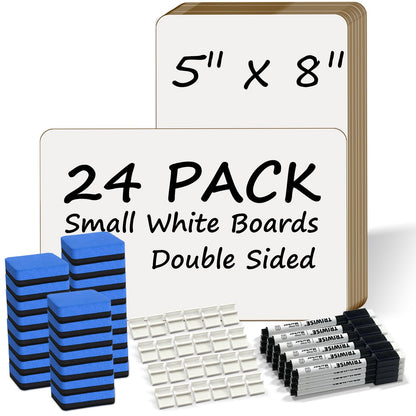 Portable Small White Board 5"x8" for Students, Personal Whiteboard Mini Lightweight Double Sided, Dry Erase Board for Kids Classroom, Individual Lapboards for Teaching with Eraser and Marker (24 Pack)