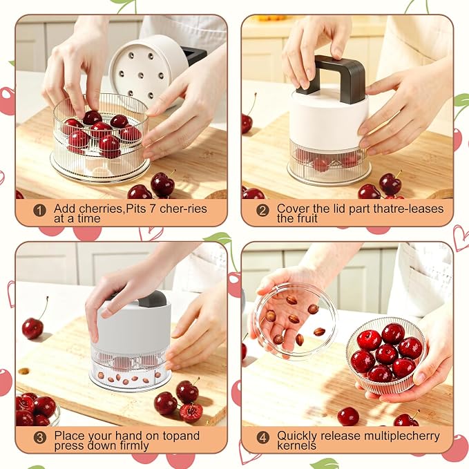 Cherry Pitter Multiple, Cherrys Pitter Corer Tool, Quick Portable Cherry Pitting Tool, Easy to Use for Making Cherry Jam - Pit 7 Cherries at Once, Saving Time & Effort-Dishwasher Safe