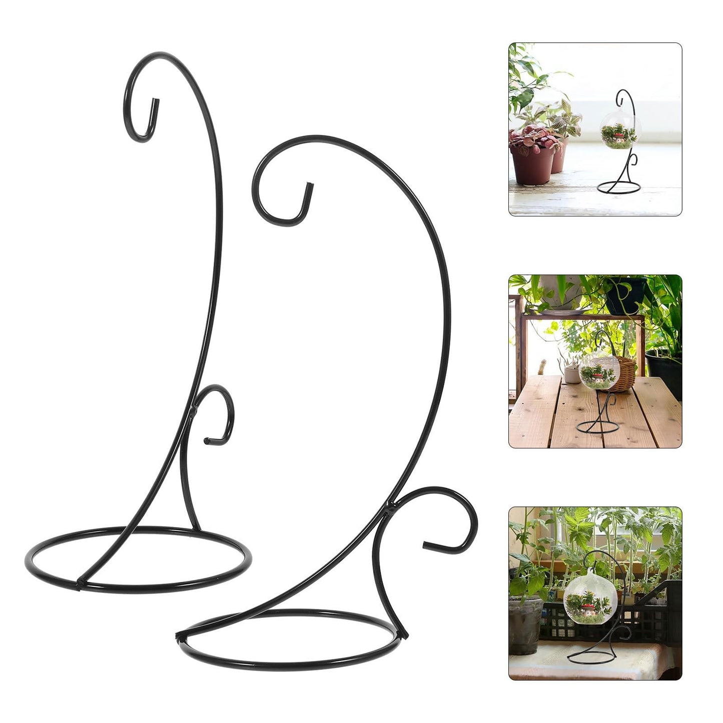 FOMIYES 2pcs Black Iron Hanging Plant Bracket Half-circle Hook Ornament Display Stand Hanging Terrarium Holder for Indoor Air Plants and Miniature Glass Bottles