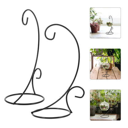 FOMIYES 2pcs Black Iron Hanging Plant Bracket Half-circle Hook Ornament Display Stand Hanging Terrarium Holder for Indoor Air Plants and Miniature Glass Bottles