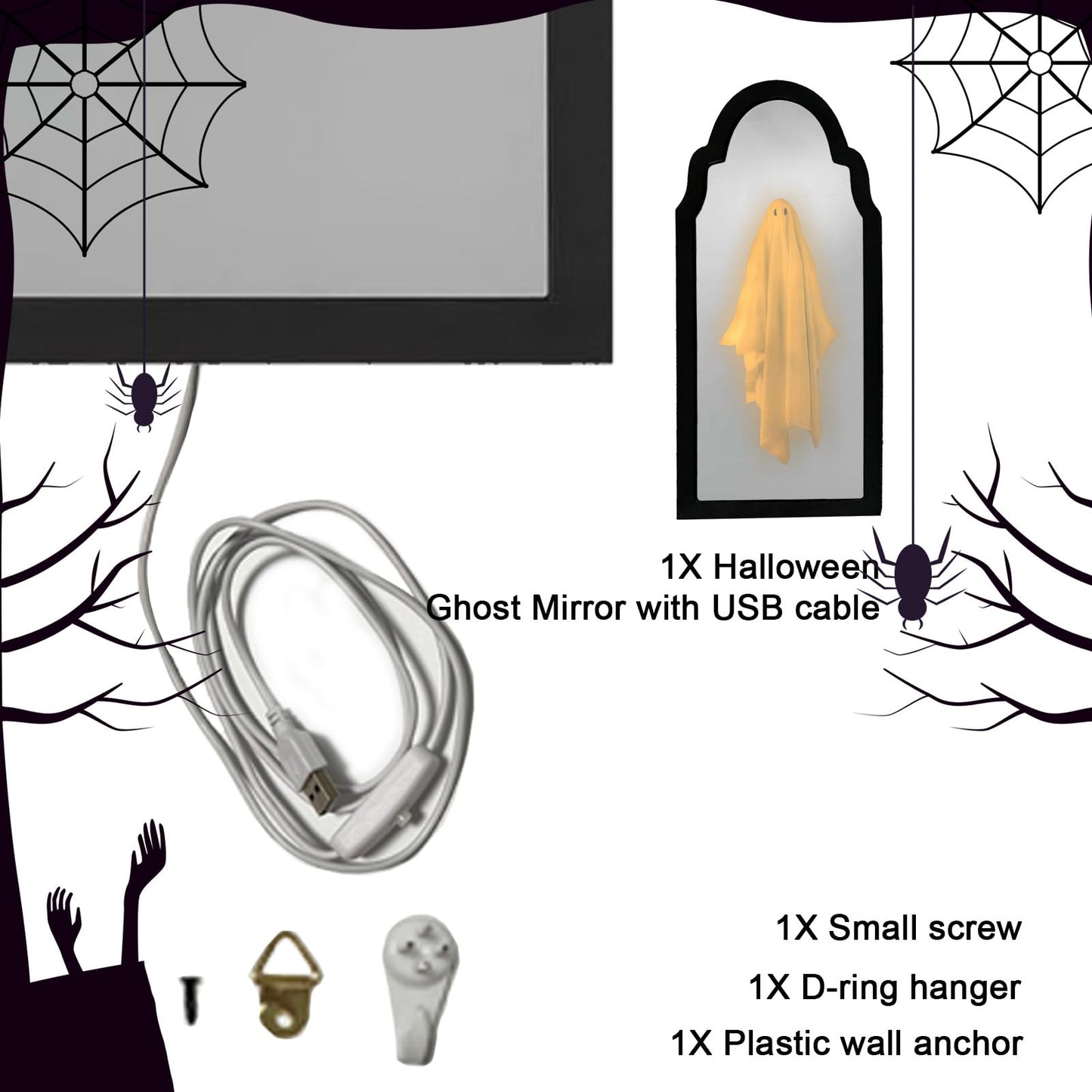 VANSUN 2026 Halloween Ghost Mirror with Wood Flame – Hologram Ghost Mirror, Spooky Halloween Decor for Indoor Spaces, Bedroom, Kitchen, and Fireplace Decoration