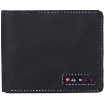 Alpine Swiss Mens Wallet for Men | RFID Protected Leather Mens Wallet | Spencer Bifold with Divided Bill Section | Gift Box | 2 ID Windows | 14 Card & Storage Pockets for Organization Nubuck Black
