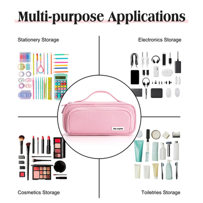 Ralnitote Large Pencil Case for Girls and Boys, Aesthetic Pencil Case Organizer with Handle, Cute Pencil Pouch for School & Office Supplies-Pink