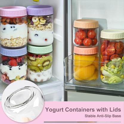 Overnight Oats Containers with Lids, 16oz Wide Mouth Mason Jars with Lids, 6 Pack Glass Jars with Airtight lid for Chia Pudding Yogurt Salad, Meal Prer Oatmeal Jars, Pink