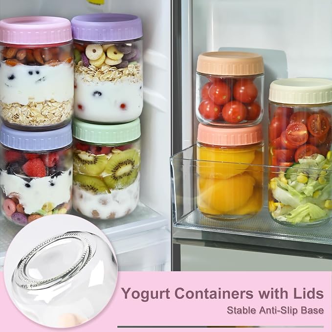 Overnight Oats Containers with Lids, 16oz Wide Mouth Mason Jars with Lids, 3 Pack Glass Jars with Airtight lid for Chia Pudding Yogurt Salad, Meal Prer Oatmeal Jars, Pink