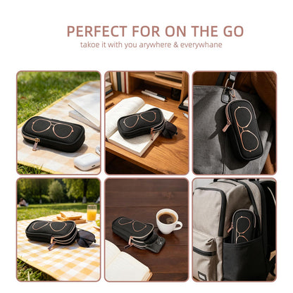 popolov Double Eyeglass Case Soft,Portable Dual Glasses Cases with 2 Compartments Zipper Closure for Men Women Travel