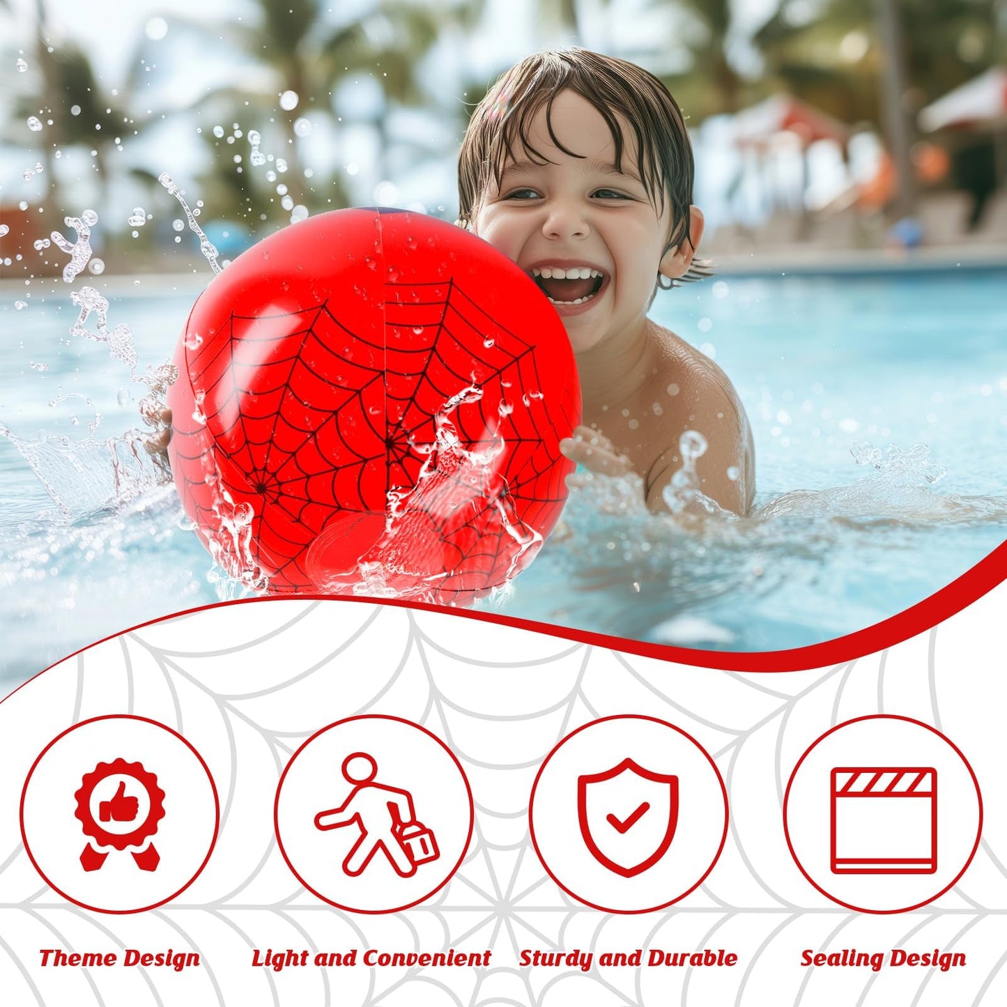 AXBMM 12PCS Spider Web Beach Ball 8 Inch for Kids Summer Pool Party Supplies|Spider Birthday Decorations|Bulk Spider-Themed Party Favors,Beach Games,Class Celebration,Outdoor Activities Gift Ideas