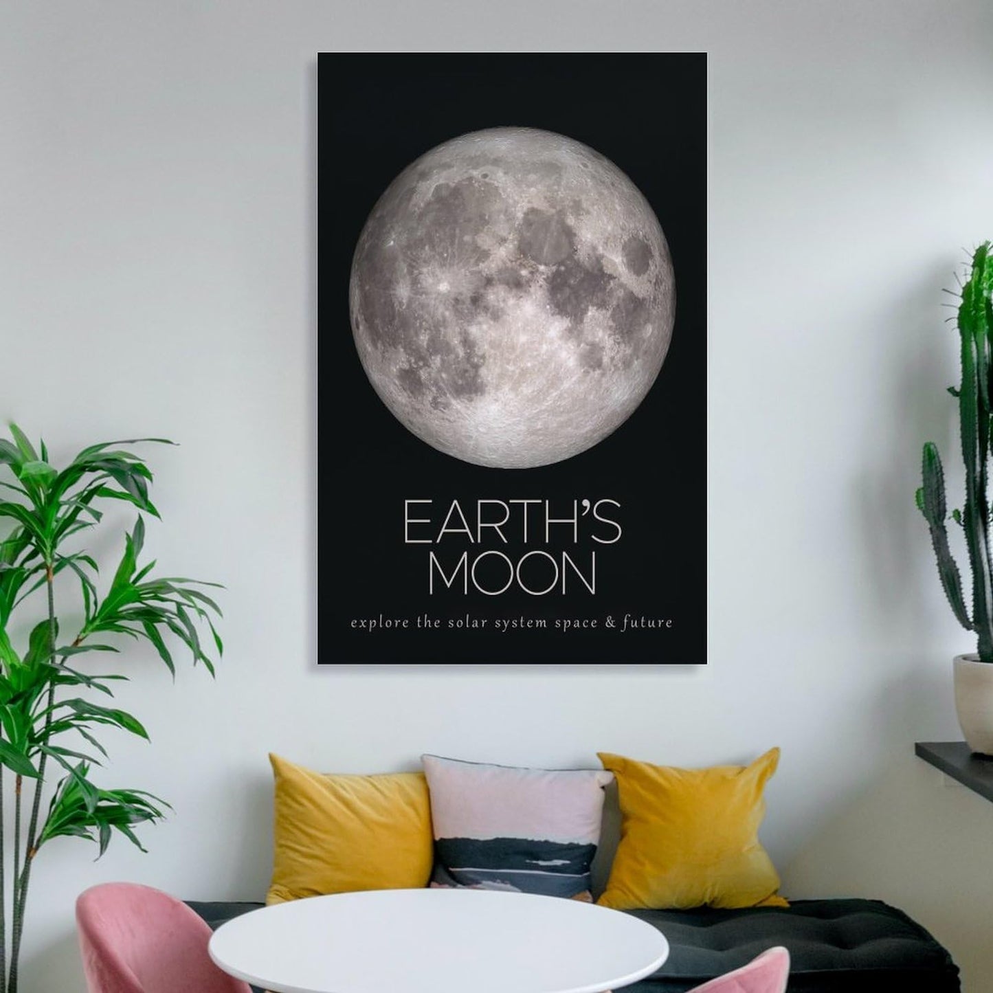 LGDSBHH Minimalist Earths Moon Solar System Canvas Wall Art - Educational Space Planet Poster - Science Classroom & Kids Bedroom Decor - 12x18 Inch (Unframed)