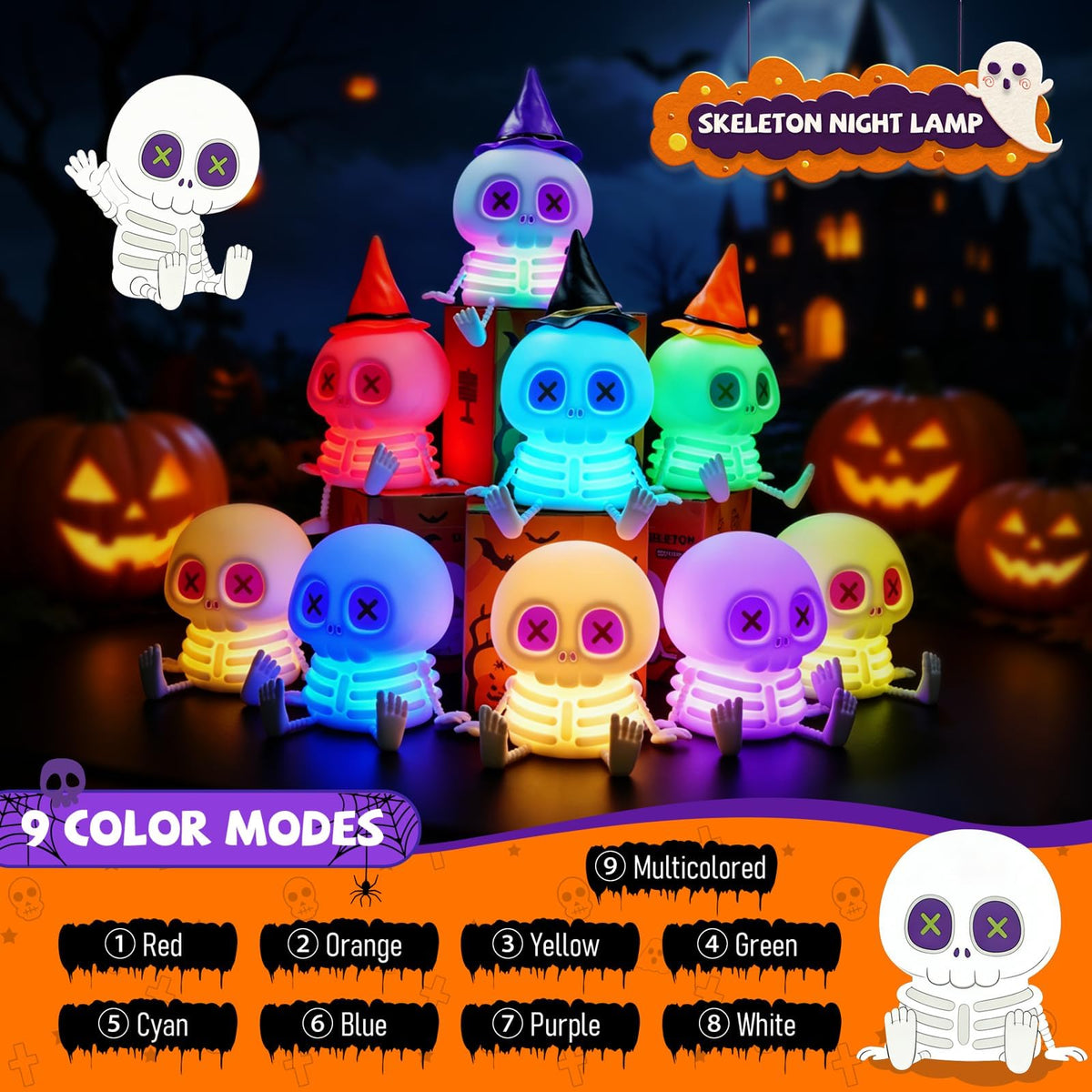 Skull Night Light for Kids Room, Skeleton Lamp,Halloween Decor Night Light