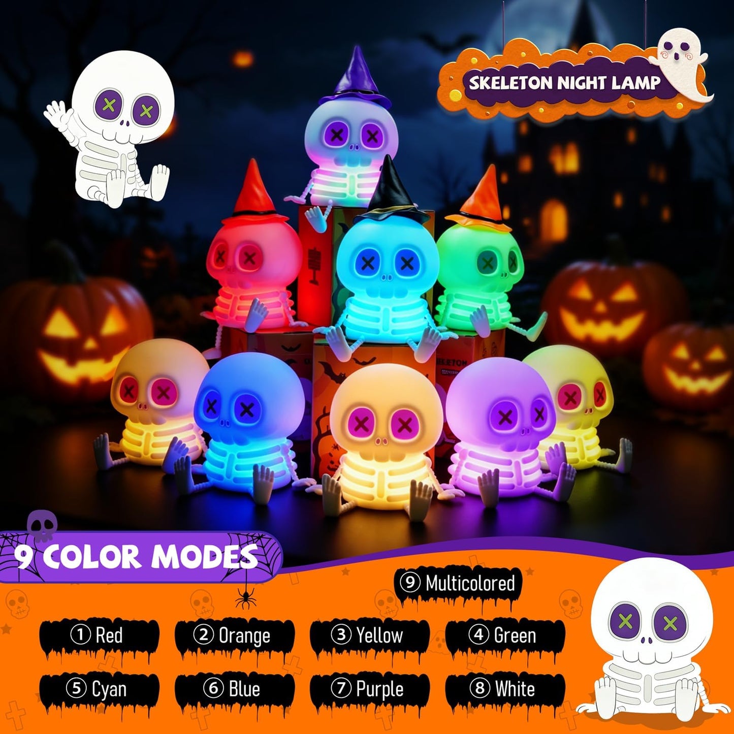 Skull Night Light for Kids Room, Skeleton Lamp,Halloween Decor Night Light