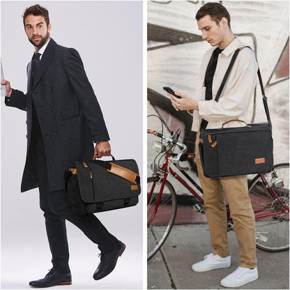 ESTARER Messenger Bag 17-17.3 Inch, Men's Computer Bag Water-resistant Canvas, Teacher Laptop Satchel for Work Office College, Dark Grey