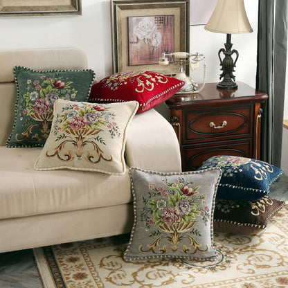 Qupace Set of 2 Brown Vintage Embroidered Throw Pillow Covers 18x18in,Floral Cushion Cover for Sofa Couch Bedroom,Coffee Pillow Covers