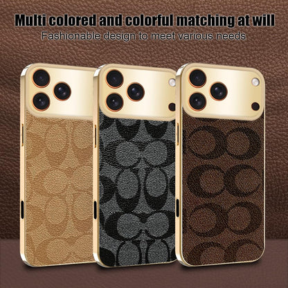 Sriyso Designer Case for iPhone,Luxury Classical Vintage Leather for Women Girl,Camera Protection,Electroplating Frame Anti-Fingerprint Military Grade Drop Shockproof Cover（Gold,iPhone 16 Plus
