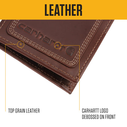 Carhartt Men’s Leather Triple Stitch Wallet, Durable Full-Grain Leather Bifold, Trifold & Rodeo Styles, Gifts for Men