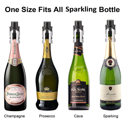 HYZ 2-Pack Champagne Stoppers with Built-in Vacuum Pump, Black