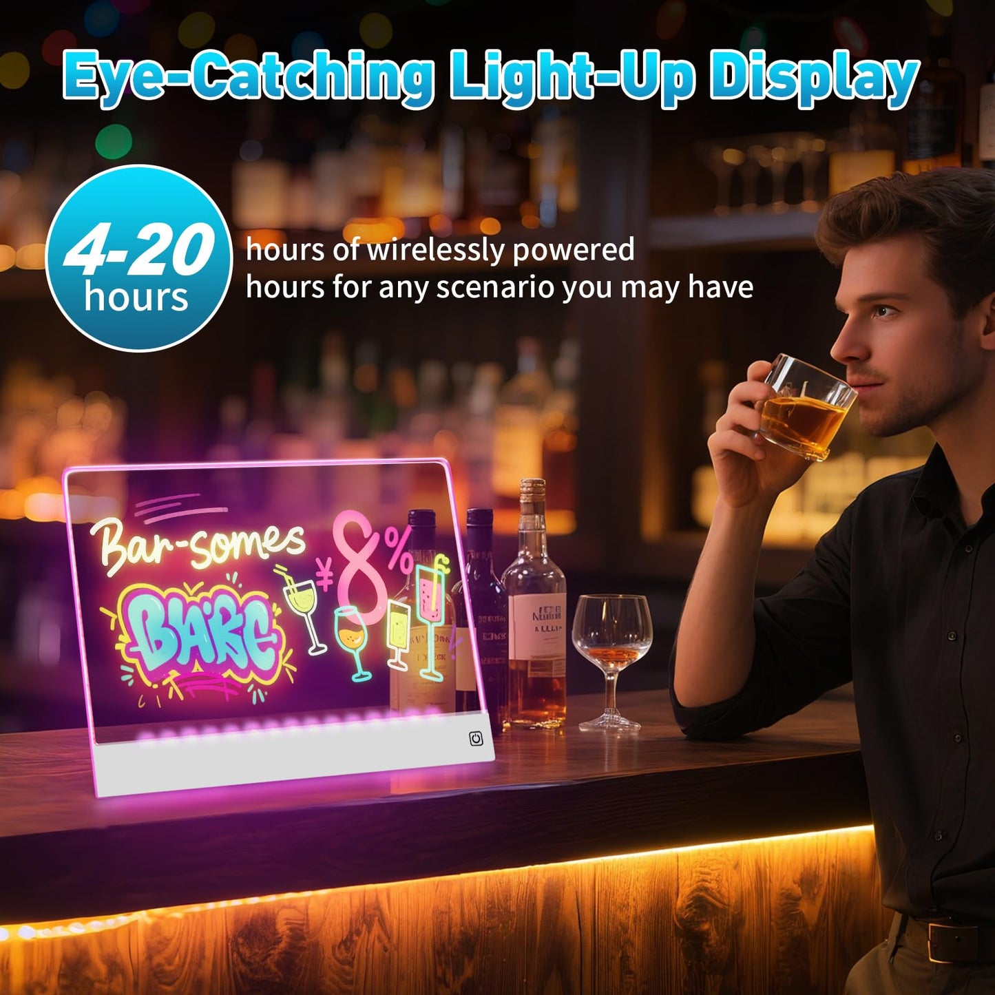 16-Inch LED Note Board Rechargeable with 7 Colors, Doodle Glow Board Neon Art Dry Erase Board Light Up Drawing Pad with Invisible Stand, Sketching Gift Toy for Kids/Girls/Teens, 12 Markers