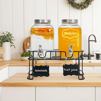2 Pack 1 Gallon Glass Drink Dispensers,Beverage Jars with Stand