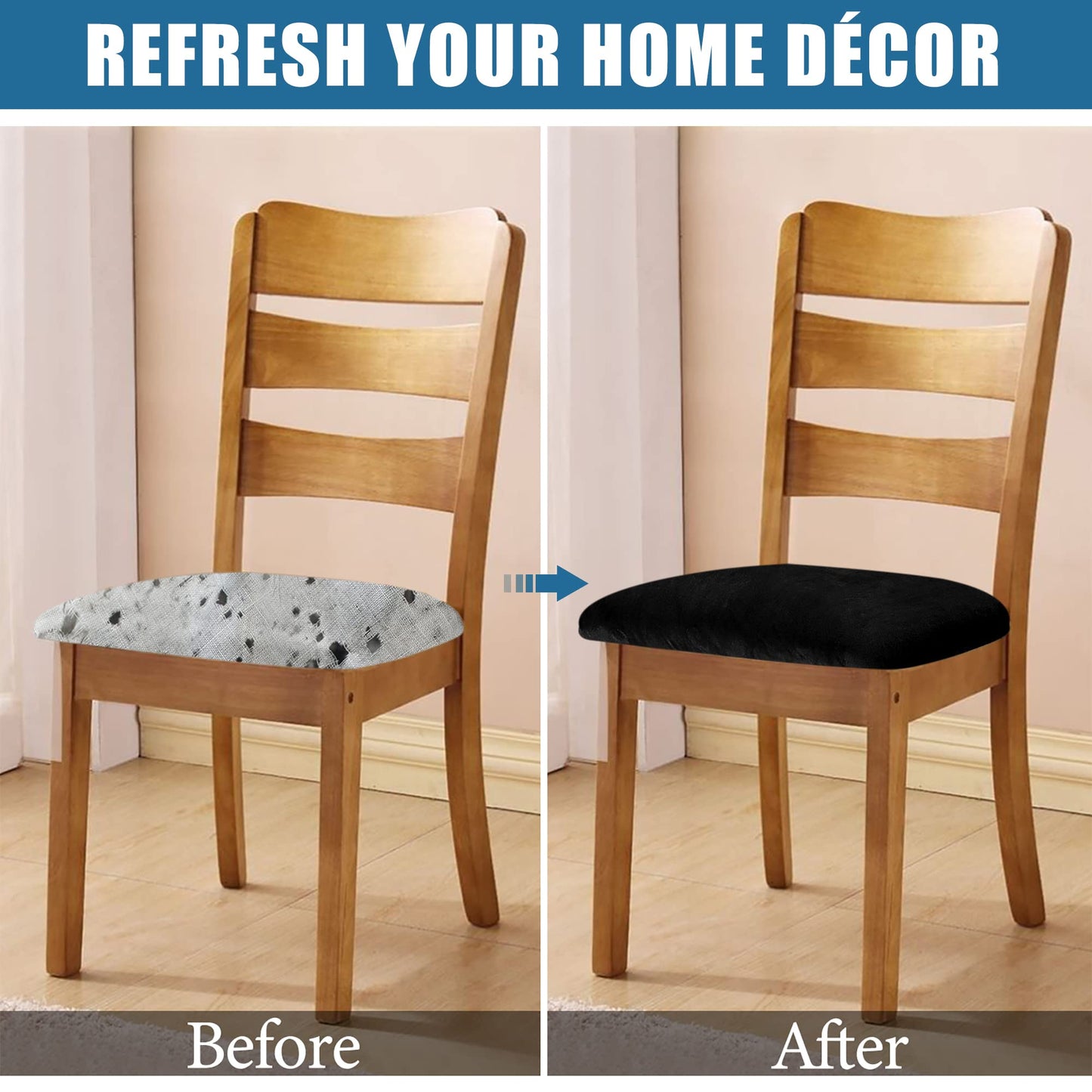 Smiry Velvet Seat Covers for Dining Room Chair Set of 2, Stretch Fit Removable Washable Chair Seat Cushion Protector Slipcovers with Ties, Black