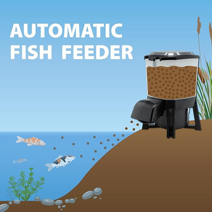 The Pond Guy KoiGrower Automatic Pond Fish Food Dispenser, Solar, Battery & AC Electric Power, Auto Timed Koi Pellet Feeder, 5 Gallon Feed Container
