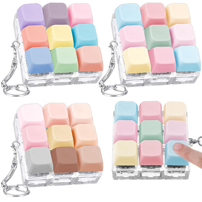 Halloscume 3 Pcs Keyboard Adult Fidget Clicker 9-in-1keyboard Fidget Keychain Cube Mechanical Key Button Clicker Stress Relief Gift for Office Home to Pass The Time (Pastel Colors)