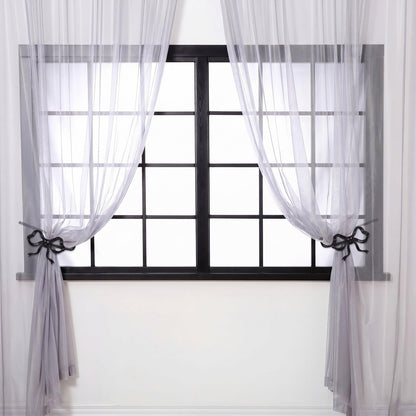 Otoolling 2 Pack Black Metal Bow Curtain Holdbacks Wall Mounted Curtain Hold Backs Curtains Modern Tiebacks Decorative Window Drapery Tiebacks with Bow Finials for Living Room Bedroom Office Home