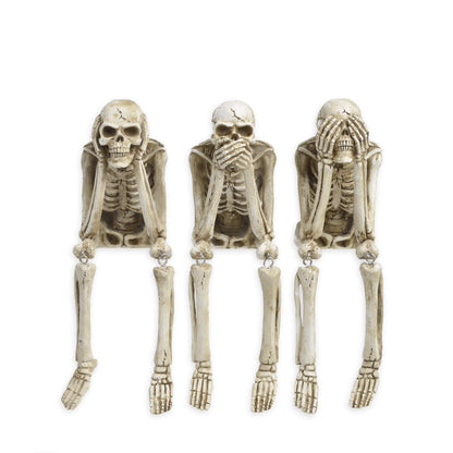 Newman House Studio Halloween Statues No-Evil Skeleton Collectible-Figurines - Realistic Skull Decorations See Speak Hear No Evil Home Decor Set of 3, 2.3L x 4W x 4.3H inch