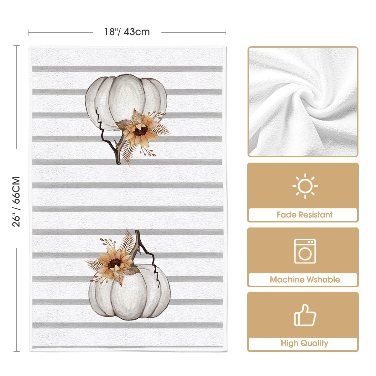 Artoid Mode Stripes Sunflower Pumpkin Fall Kitchen Towels Dish Towels, 18x26 Inch Seasonal Decoration Hand Towels Set of 2