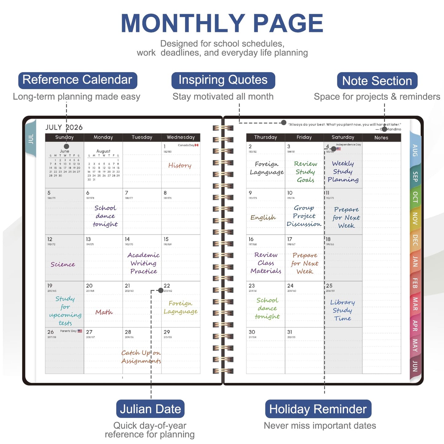 Planner 2026-2027, Weekly and Monthly Academic Planner, July 2026 - June 2027, Hardcover Calendar Agenda Book for School Year Planning, School Supplies for Teacher and Student, Letter Size(8.5'' x 11'')