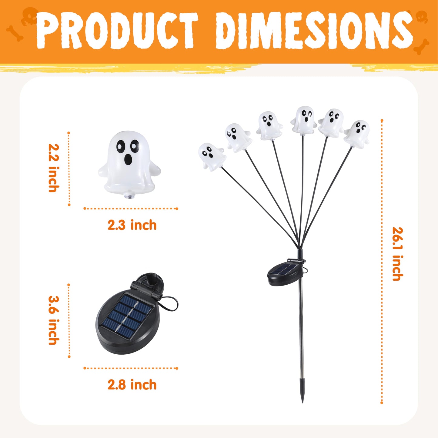 JOYIN Halloween Decorations Outdoor Solar Cute Ghost Lights, 2 Pcs 12LEDs Solar Powered Hovering Ghost Yard Stakes, Cute LED Pathway Lights Decor for Halloween Graveyard Garden Yard Patio Lawn