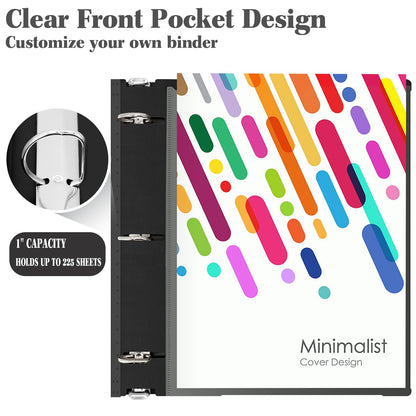 INFUN 1 Inch Telescoping 3 Ring Binder - 6PCS, Flexible Round Binder with Customizable Front Cover and Clear Catalog Pocket, 1Inch Rings, 225 Sheet Capacity-Black
