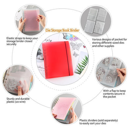 BAOFALI A5 6 Ring Die Storage Book Binder Die and Stamp Storage Folder Page Protectors 1 Cover with 25 Sheets Pockets Set Organizer Collection Case Template Holder DIY Scrapbooking Storing（Red）