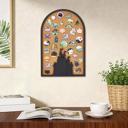 BENECREAT 15x10 Inch Castle Pin Board Corkboard, Arch Design Brooch Display, Wall Mountable Bulletin Board for Office Home Decor