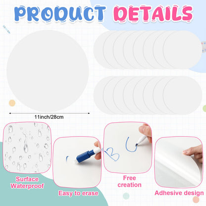 Humyoun 54 Pcs Dry Erase Dots Circles 11 Inch Removable Stickers Spots Wall Decals Magnetic Whiteboard Erasers Whiteboard Markers Set for School Classroom Teachers Students Table Desk(Blue,White)