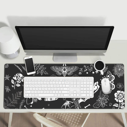 Witch Skeleton Goat Gaming Mouse Pad XL Black and White Large Extended Non Slip Rubber Base Desk Mat Stitched Edge Keyboard Mat 31.5x11.8 Inch
