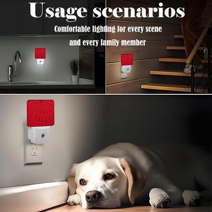 FSHVQKD Red Spider Web Night Light,Plug Into Wall Decor for Stairway,Hallway,Kitchen,Dusk to Dawn Sensor Nightlights for Boys/Girls/Women/Men Room Gifts