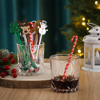 SiliFine 120 Pcs Christmas Plastic Swizzle Sticks Christmas Coffee and Cocktail Stirrers Hot Cocoa Stir Sticks Coffee Bar Decoration Reusable Beverage Drink Stirrers for Xmas Party Favor