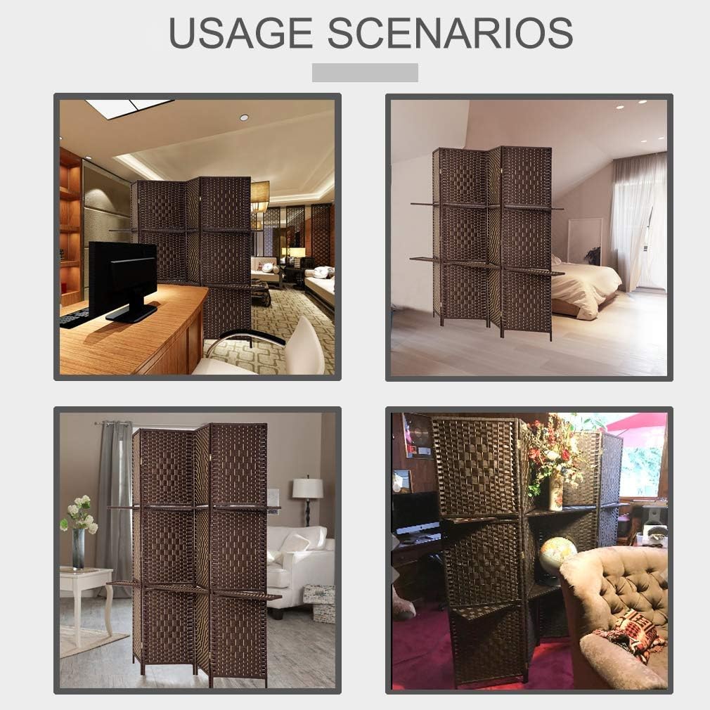 FDW Room Divider 4 Panel Room Screen Divider Wooden Screen Folding Portable Partition Screens Wood with Removable Storage Shelves Color,Brown