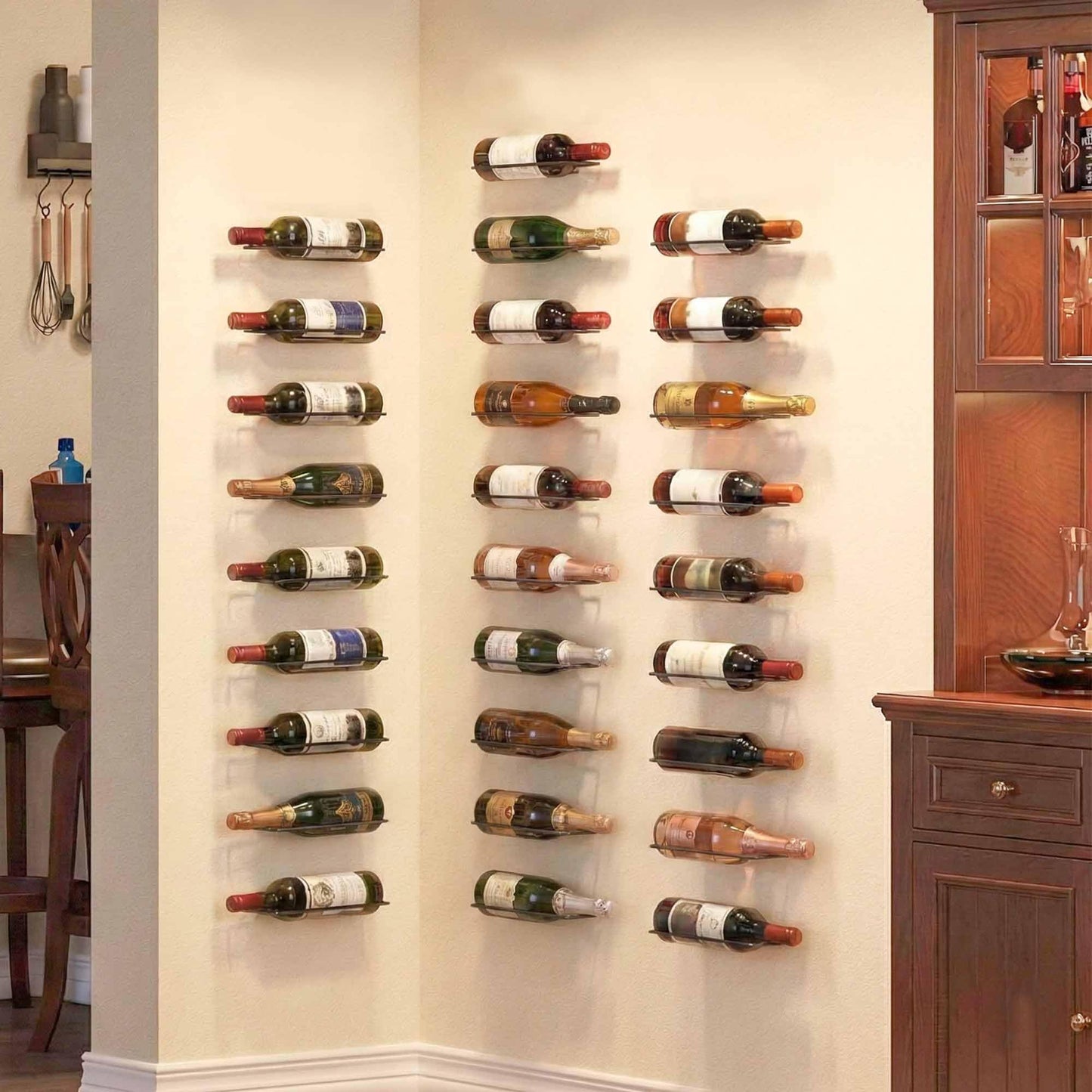 FLstudio Wall Mounted Wine Rack: 8 Bottle Wall Mount Wine Rack for Wine Bottles Display and Storage - Metal Wall Wine Bottle Organizer Holder for Wine Cellar Home Kitchen Bar Decor