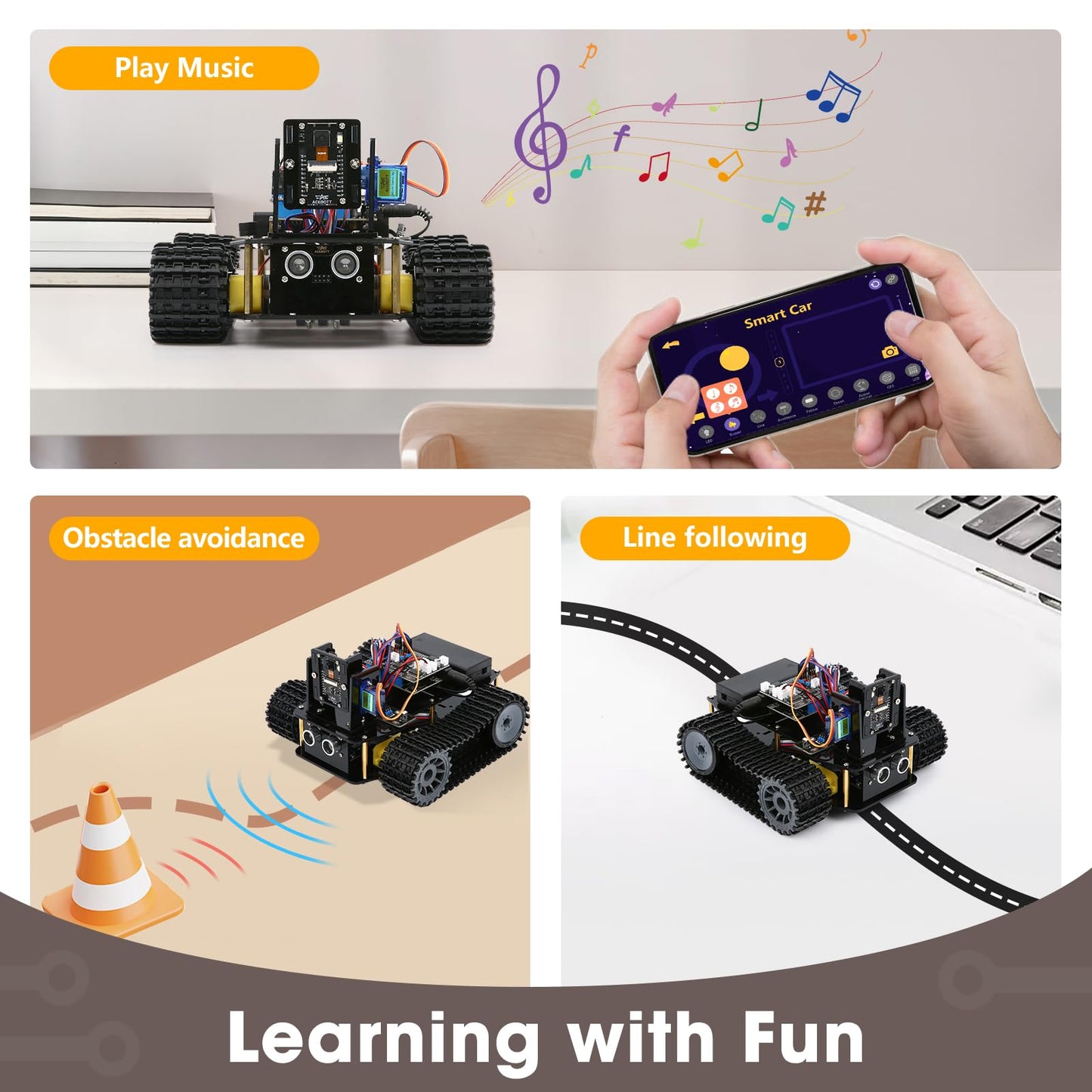 Robotics for Kids Ages 12-16, ACEBOTT 4 in 1 Smart Robot Kit with 3MP Camera + Tank Car, STEM Toys Coding Kit Compatible with Arduino & Scratch, App & Remote Control, for Kids & Teens