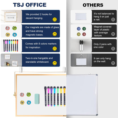 TSJ OFFICE Small White Board - 12 X 16 Inches Small Magnetic Dry Erase Board with Hooks for Wall, Desktop Whiteboard Stand 360 Degrees Revolving Double Sided for Office, Home, School, Gold