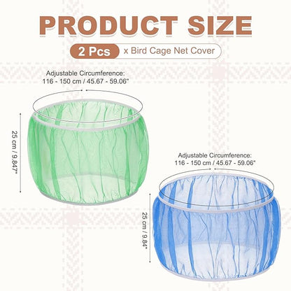 Bird Cage Seed Catcher, Bird Cage Net Cover Seeds Guard, Universal Birdcage Accessories, Blue/Green, Circumference 45.7"-59.1", Height 9.8" for Parrot Cockatiel Enclosures