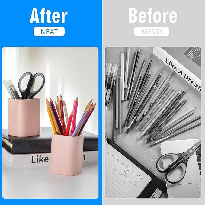 Viosuniu Pen Holder, 2 Pack Pencil Holder for Desk,Ceramic Pencil Cup Desk Organizer, Makeup Brush Holder Cute, Stationery Accessories for Office, School, Home (Matte pink)