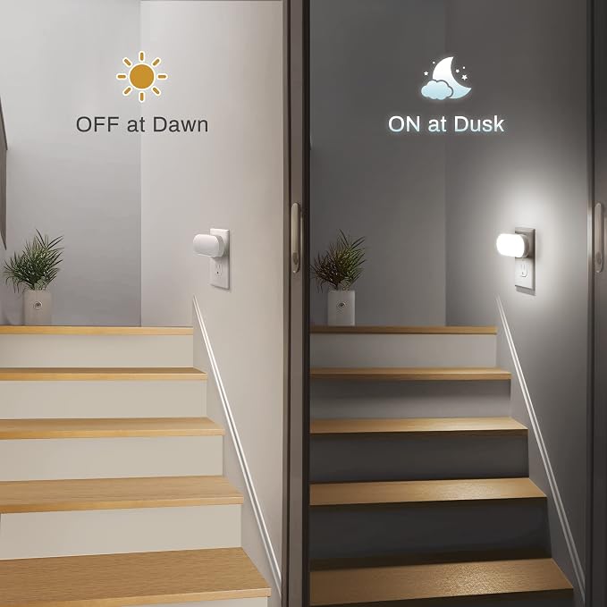 DORESshop Led Night Light, Plug into Wall, [2 Pack] with Dusk to Dawn Sensor, 1W 5000K Dimmable Night Light from 0LM to 100LM for Bathroom Hallway Bedroom Kids Room Stairway