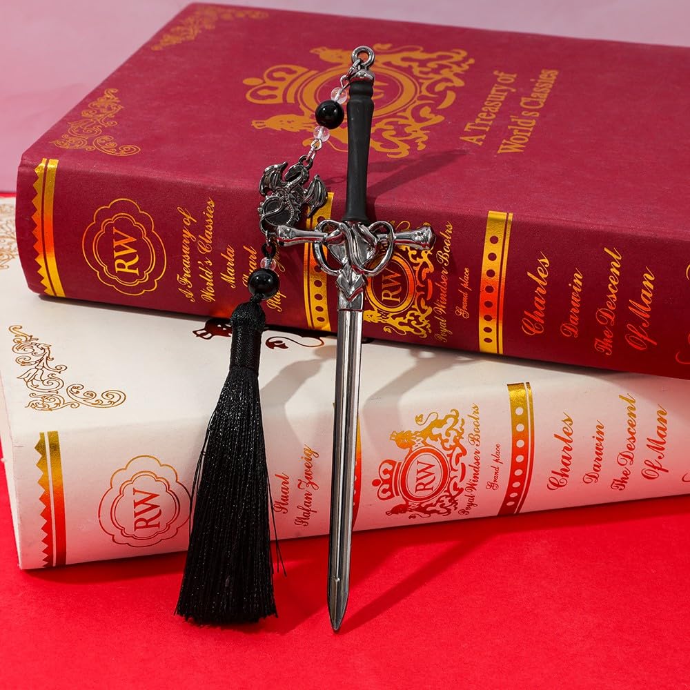 3PCS Dragon Sword Metal Bookmarks Set 2.0, Fantasy Bookmark with Tassle,Cool Bookmarks for Women and Men,Book Accessories Gifts for Book Lovers (Dragon Sword)