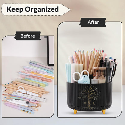 SKYDUE 360 Degree Rotating Desk Organizer, Dual-Purpose Pencil Pen Holder for Desktop, Desk Pen Organizer with 5 Slots, Office Supplies, Pencil Cup for Office, School, Home