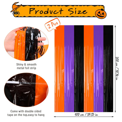 2 Sets Halloween Balloon Column Stand Kit 3.3 X 6.6 ft Photo Backdrop With Ghost Pumpkin Balloon Black Orange Purple Green Balloons with Bases for Halloween Day Theme Party Decorations