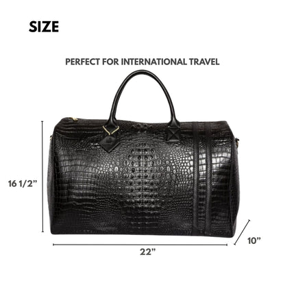 Tote&Carry Apollo 2 Duffle Bag for Travel Women & Men, TSA Approved Carry On Duffel Bag, Premium Vegan, Durable Weekender Luggage for All-Purpose Use (XL - Crocodile Skin, Black)