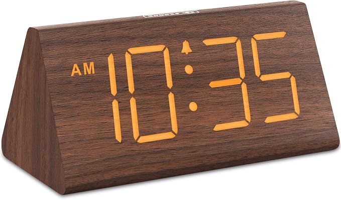 DreamSky Wooden Digital Alarm Clock for Bedrooms with Large Numbers | Electric Desk Clock, USB Port, Loud Alarm for Heavy Sleepers, Adjustable Volume, Dimmer, DST, Wood Décor Gifts, Plug in Clock