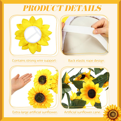 Hollowfly 3 Pcs 12 ft Skeleton Clothes Accessories Set Including Yellow Sunflower Head Wrap Garland and Bouquets of Sunflower Flowers for Spring Skeleton Costume Summer Outfit Dress Decor